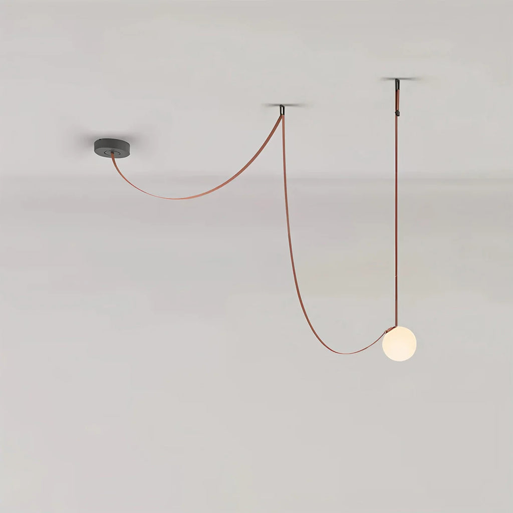 Modern Leather Strap Globe Pendant Light | Adjustable Frosted Glass Globes for High Ceilings & Statement Installations