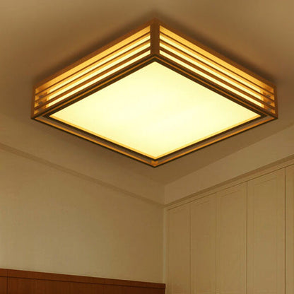 LED Flush Mount Ceiling Light - Nordic Solid Wood Square Fixture for Japanese Tatami Rooms & Low Ceilings