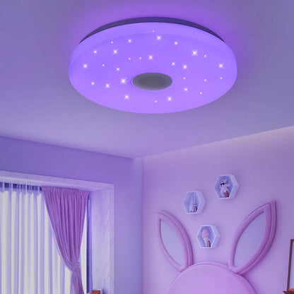 LED Flush Mount Ceiling Light with Bluetooth Speaker & Remote Control - Smart Dimmable Fixture for Living Room & Bedroom