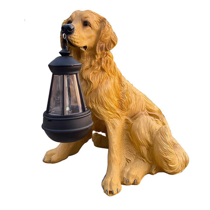 Resin Dog Statue with Solar Lantern - Outdoor Garden Decor Light, Perfect Rottweiler Gift Ideas Garden Statue Golden Retriever with Solar Lantern