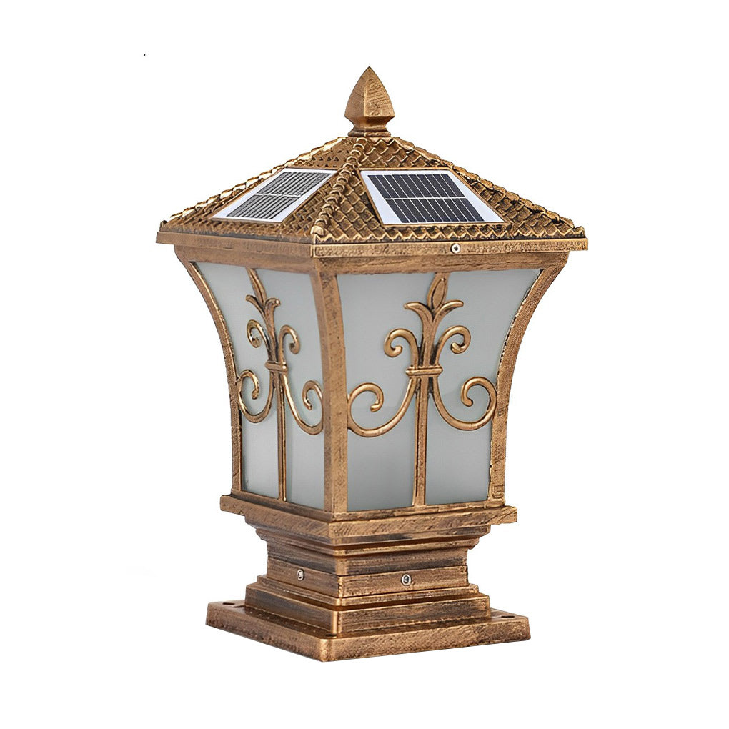 Solar Powered Waterproof Vintage Pattern Fence Post Lights for Outdoor Garden & Patio Lighting