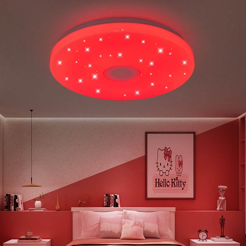 LED Flush Mount Ceiling Light with Bluetooth Speaker & Remote Control - Smart Dimmable Fixture for Living Room & Bedroom