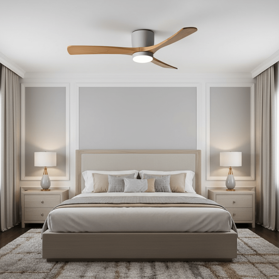 Nordic Wooden Ceiling Fan Light | LED, 6-Speed Control & Minimalist Design for Indoor Spaces (42"/48"/52")