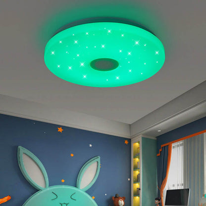 LED Flush Mount Ceiling Light with Bluetooth Speaker & Remote Control - Smart Dimmable Fixture for Living Room & Bedroom