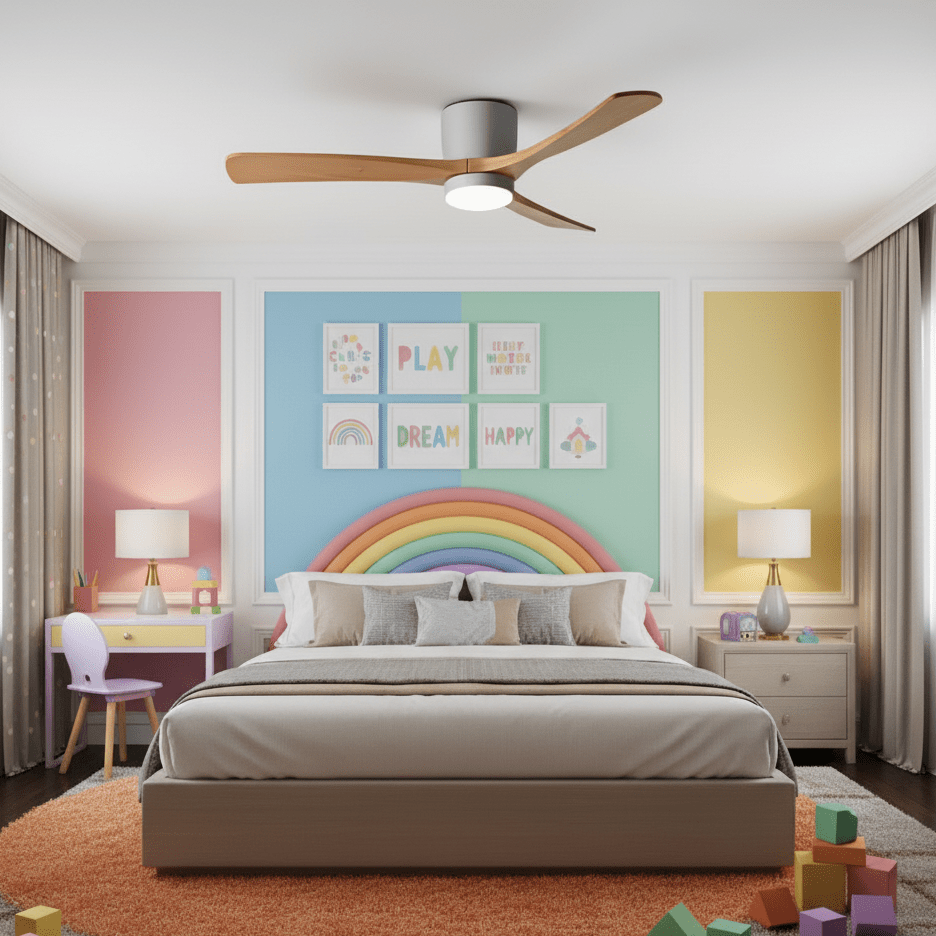 Nordic Wooden Ceiling Fan Light | LED, 6-Speed Control & Minimalist Design for Indoor Spaces (42"/48"/52")