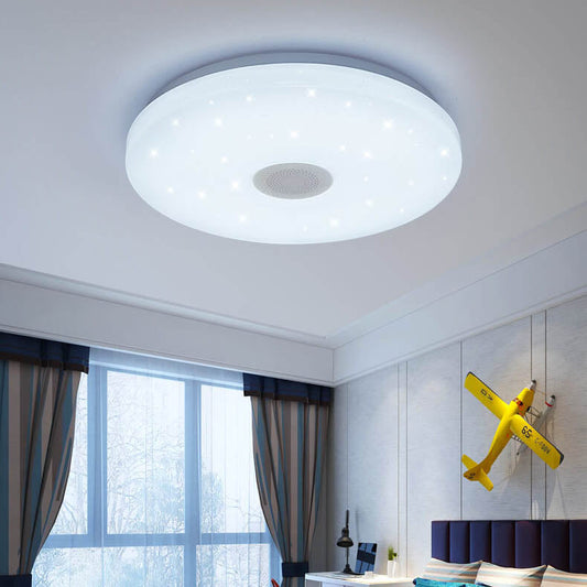 LED Flush Mount Ceiling Light with Bluetooth Speaker & Remote Control - Smart Dimmable Fixture for Living Room & Bedroom