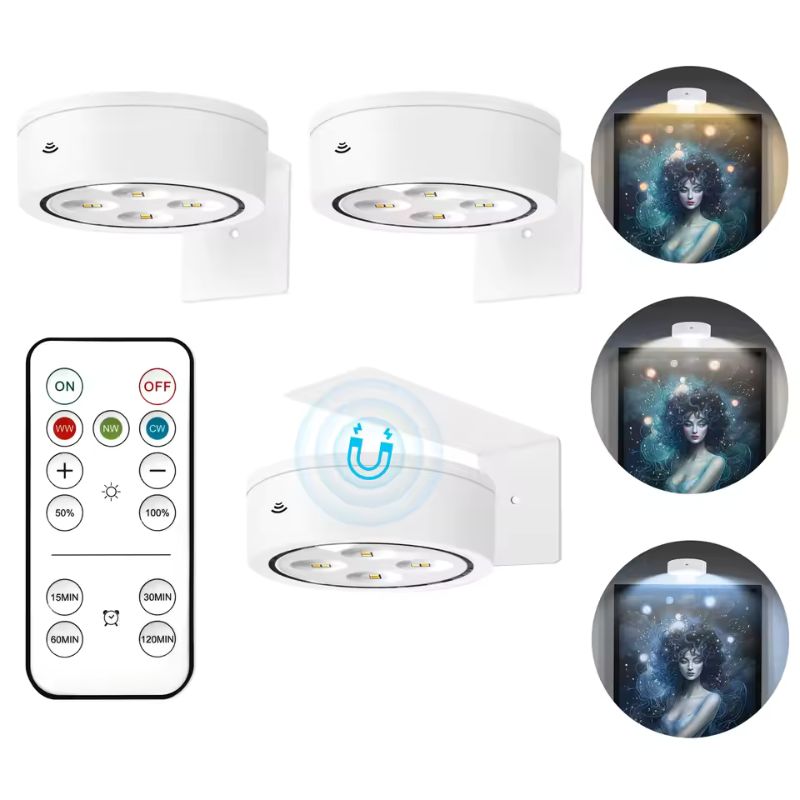Wireless LED Lighting Trio – Adjustable 80 Lumen Art & Accent Lights with Remote Control, 3 Color Temperatures