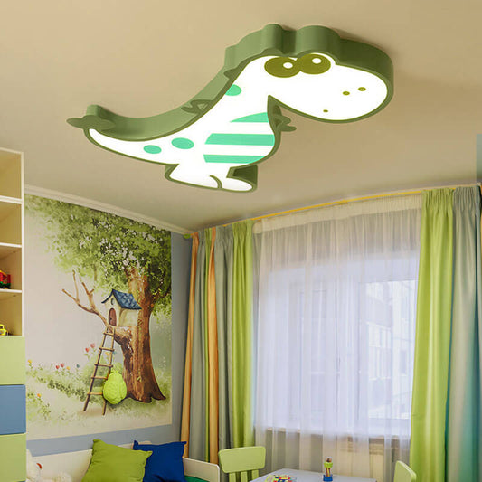 LED Flush Mount Ceiling Light - Cartoon Dinosaur Design - Kids Room Lighting Fixture for Nursery & Playroom