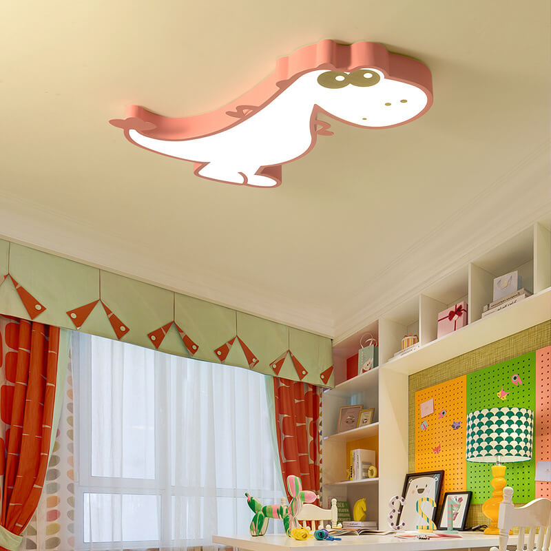 LED Flush Mount Ceiling Light - Cartoon Dinosaur Design - Kids Room Lighting Fixture for Nursery & Playroom