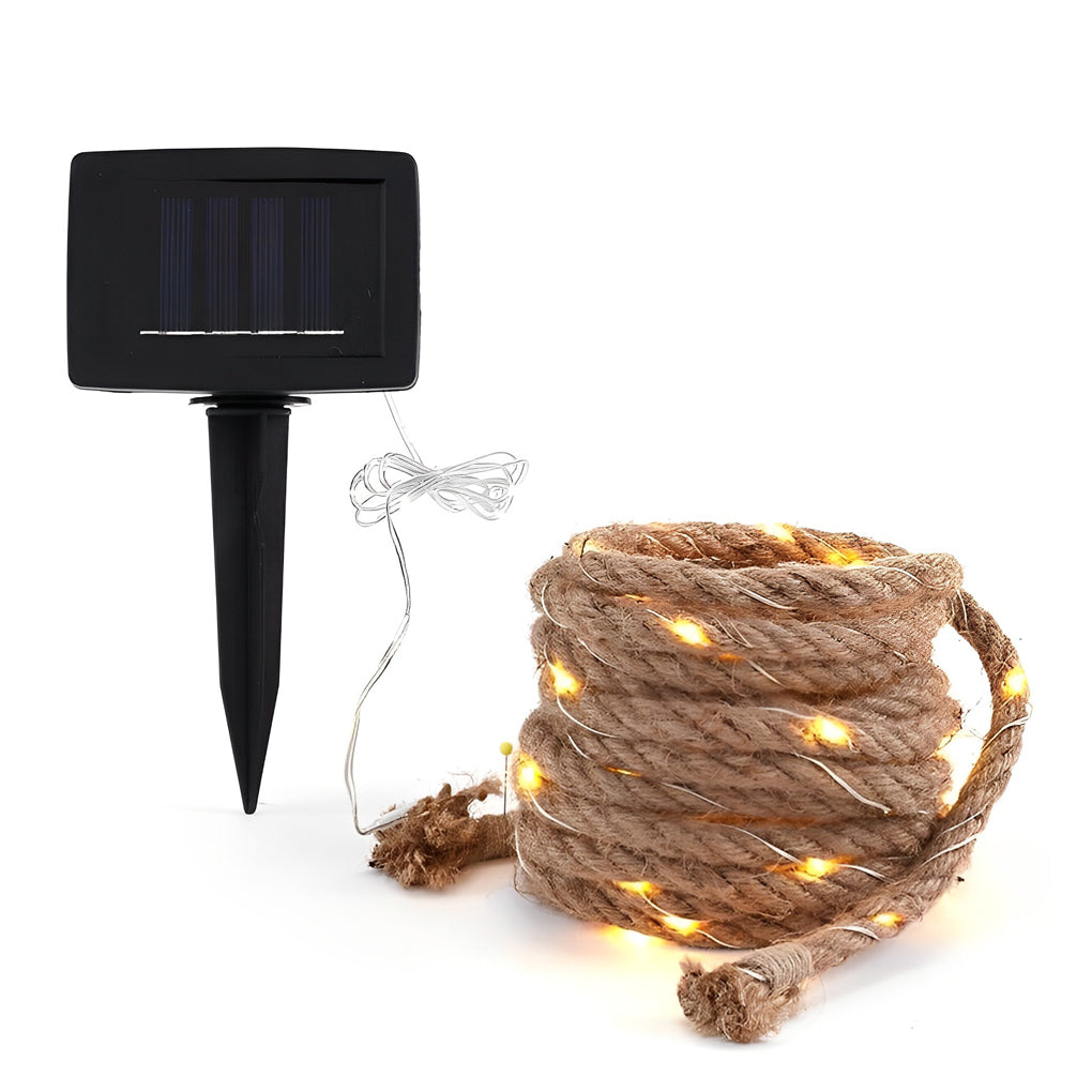 LED Solar String Lights - 100/200 Lights Hemp Rope Decor - Battery-Operated Outdoor Lighting for Garden, Patio, and Holiday Decor