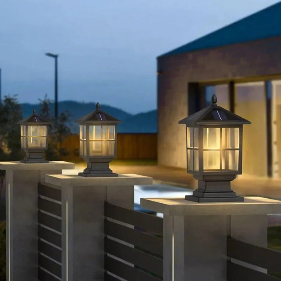 LED Solar Pillar Lights - Waterproof Black Square Design for Outdoor Garden & Patio Lighting