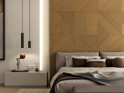 Contemporary Walnut Wood Paneling - Geometric Design for Bedrooms, Adhesive Fluted and Square Patterns