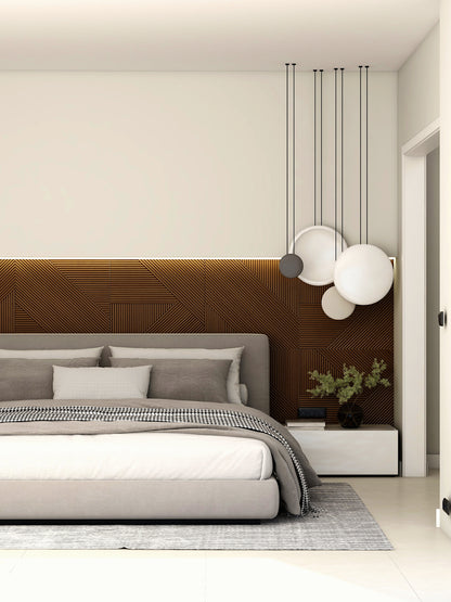 Contemporary Walnut Wood Paneling - Geometric Design for Bedrooms, Adhesive Fluted and Square Patterns