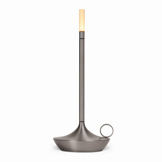 Rechargeable Table Lamp with Wick Type Design - Modern Gray Fixture for Indoor & Outdoor Use