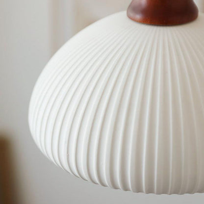 Vintage Japanese Ceramic Pleated Pendant Light Fixture - Round Dome Design for Dining Room & Kitchen