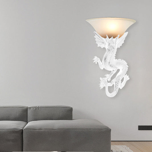 LED Wall Sconce Light Fixture - Traditional European Resin & Glass Design - Semi-Circular 1-Light for Living Room & Hallway