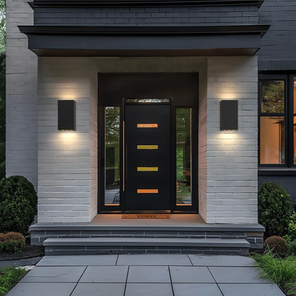 Modern Outdoor Wall Sconce - Up & Down LED Exterior Light for Garage & Front Door | Black Minimalist Waterproof Design