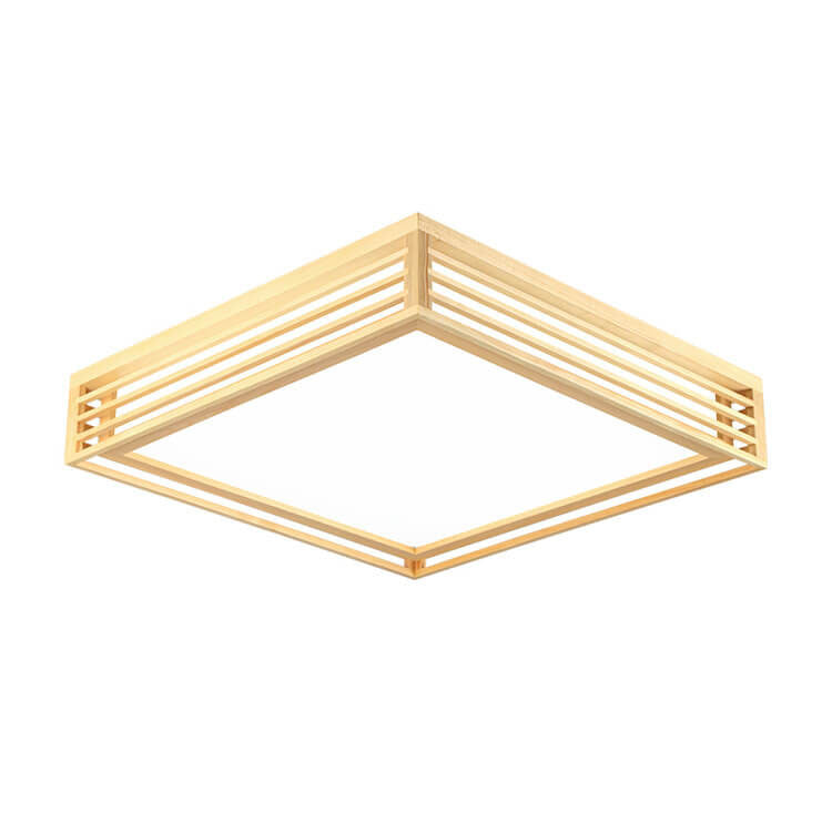 LED Flush Mount Ceiling Light - Nordic Solid Wood Square Fixture for Japanese Tatami Rooms & Low Ceilings