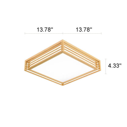 LED Flush Mount Ceiling Light - Nordic Solid Wood Square Fixture for Japanese Tatami Rooms & Low Ceilings