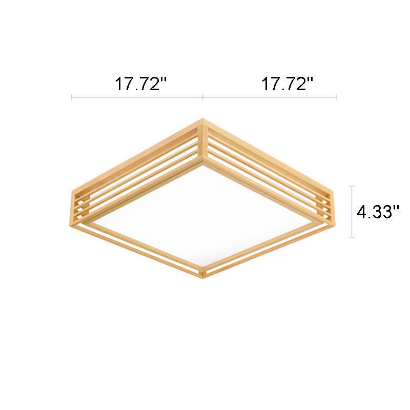 LED Flush Mount Ceiling Light - Nordic Solid Wood Square Fixture for Japanese Tatami Rooms & Low Ceilings