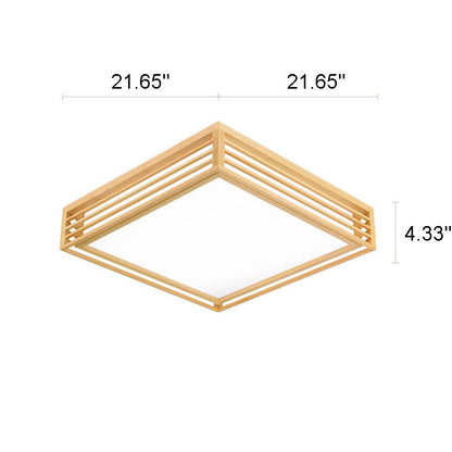 LED Flush Mount Ceiling Light - Nordic Solid Wood Square Fixture for Japanese Tatami Rooms & Low Ceilings