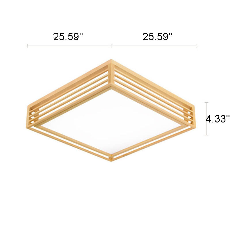 LED Flush Mount Ceiling Light - Nordic Solid Wood Square Fixture for Japanese Tatami Rooms & Low Ceilings