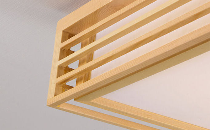 LED Flush Mount Ceiling Light - Nordic Solid Wood Square Fixture for Japanese Tatami Rooms & Low Ceilings