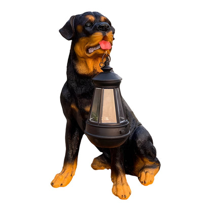 Resin Dog Statue with Solar Lantern - Outdoor Garden Decor Light, Perfect Rottweiler Gift Ideas Garden Statue Golden Retriever with Solar Lantern