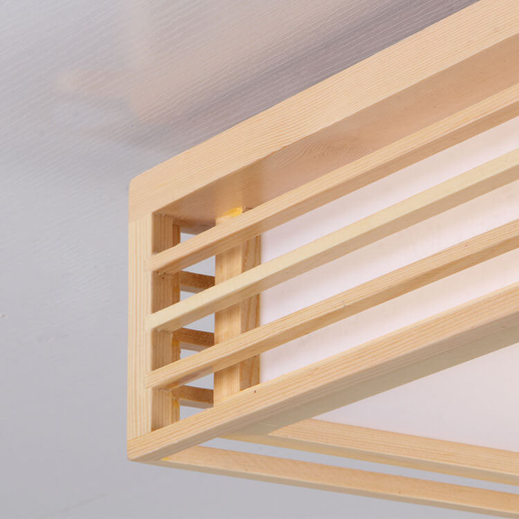 LED Flush Mount Ceiling Light - Nordic Solid Wood Square Fixture for Japanese Tatami Rooms & Low Ceilings