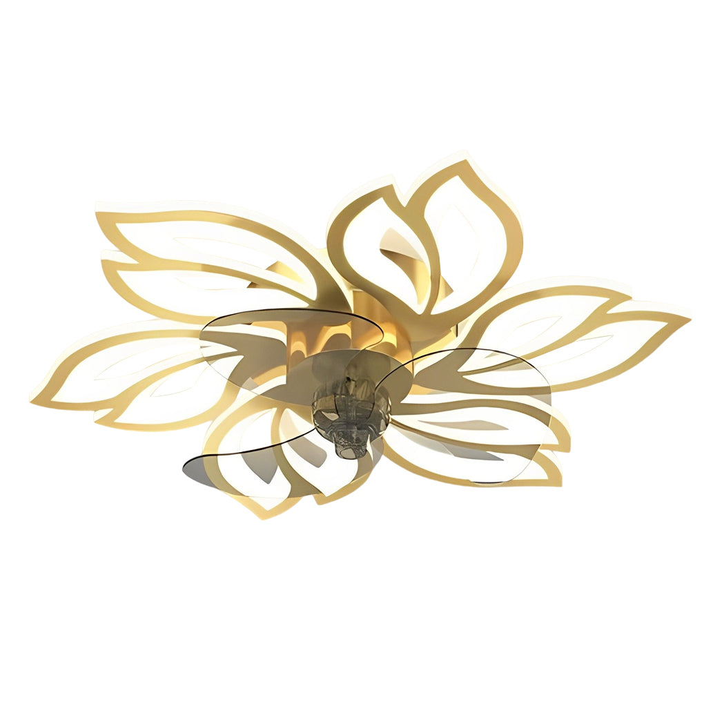 LED Modern Ceiling Fan Light with Flower Design, Smart Silent Stepless Dimming, Ideal for Living Room & Bedroom