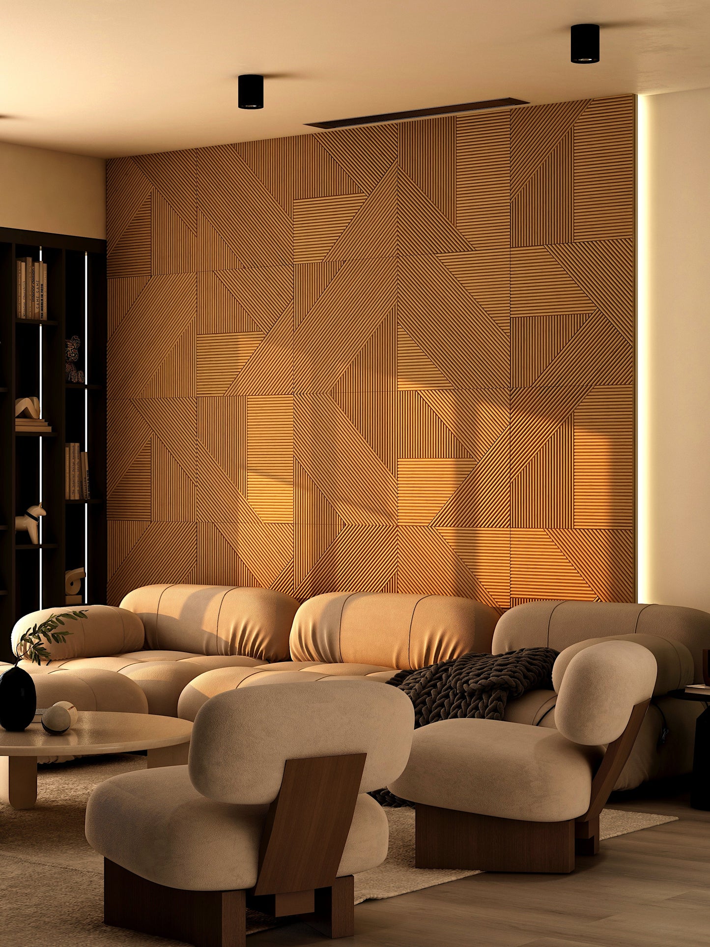 Contemporary Walnut Wood Paneling - Geometric Design for Bedrooms, Adhesive Fluted and Square Patterns