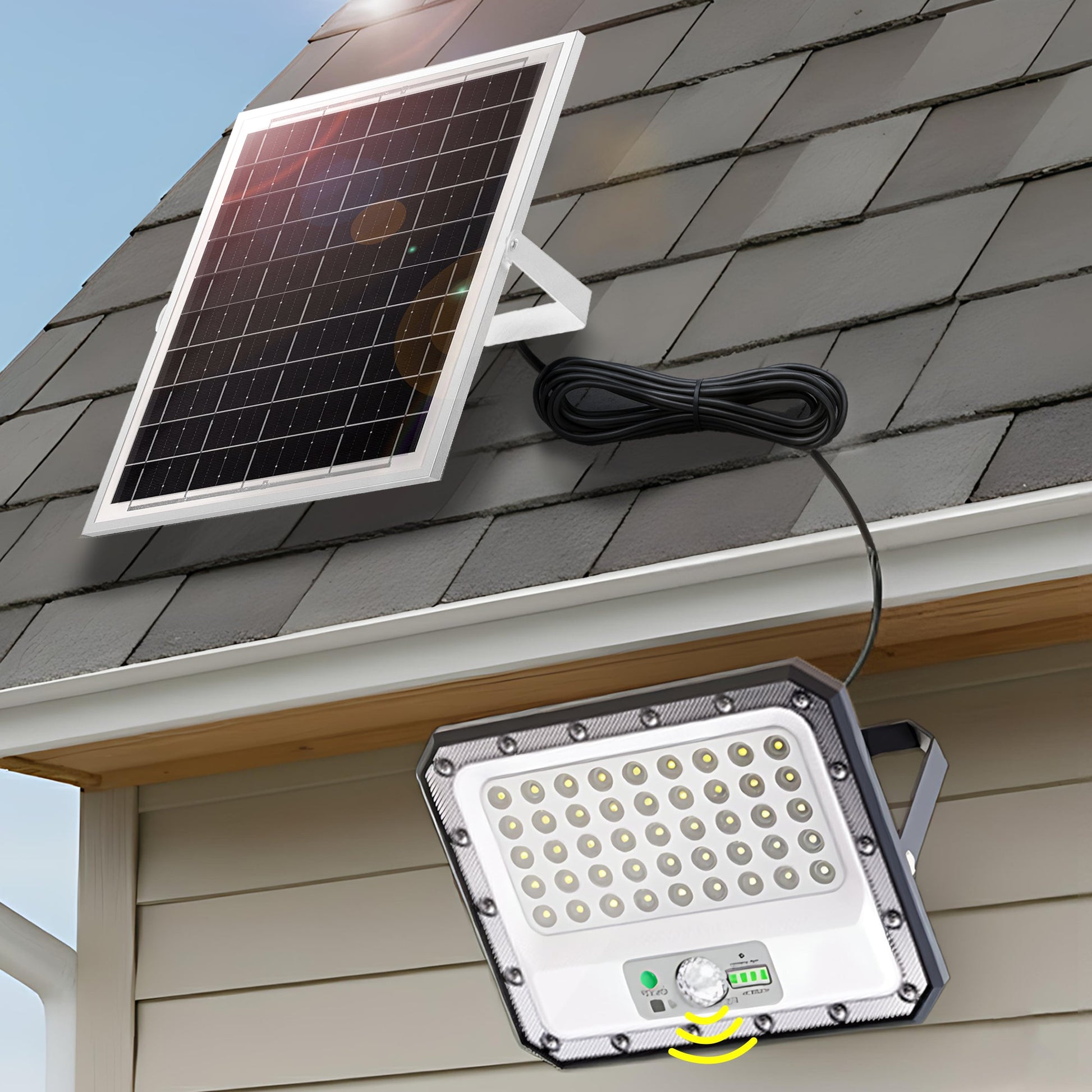 Solar Flood Light with Motion Sensor & Remote – 2250LM 6500K Waterproof Outdoor Security Lamp, 12500mAh Battery, Dusk to Dawn Lighting