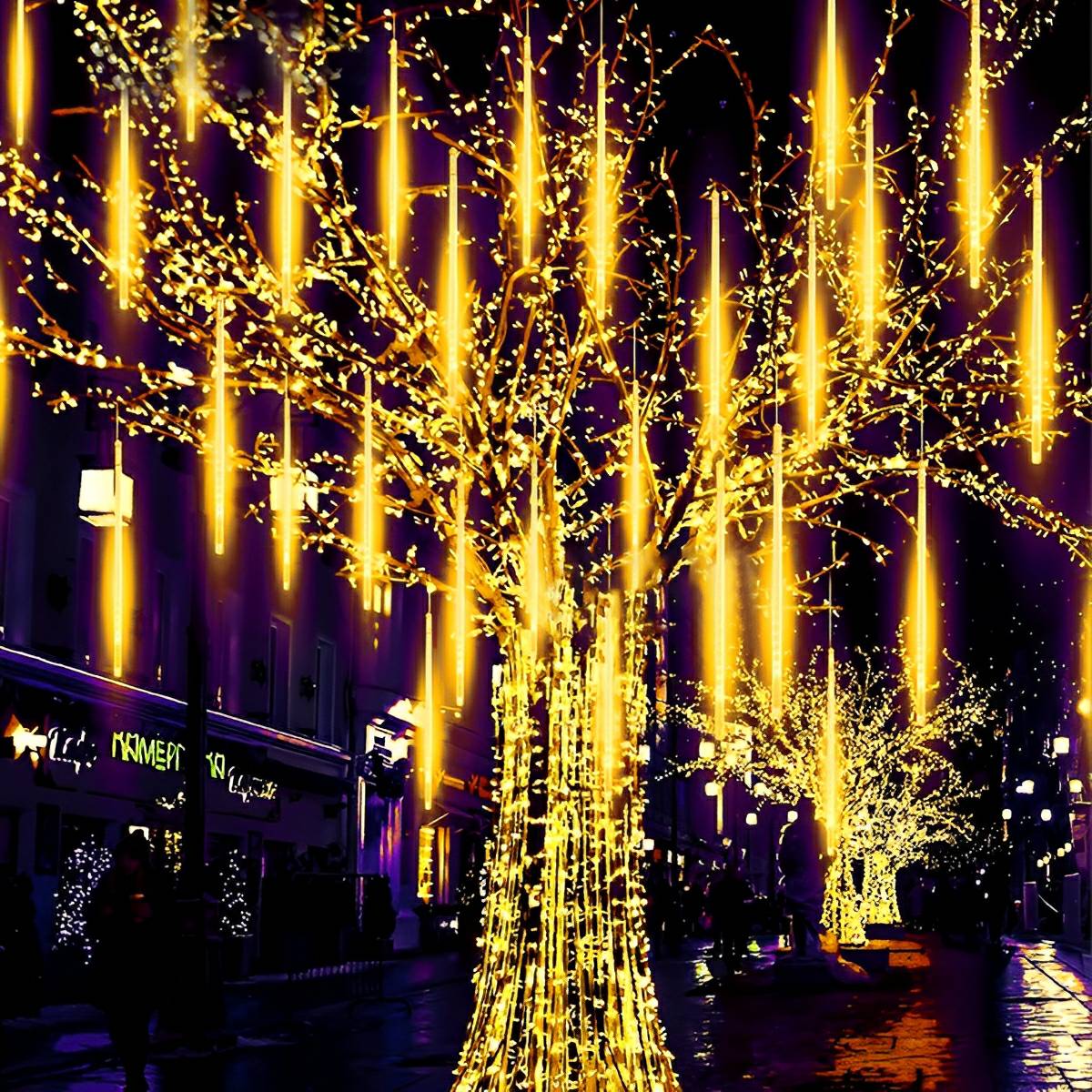 360° Solar-Powered Waterproof Meteor Shower LED Tree String Lights – Dynamic Outdoor Landscape Lighting for Garden, Yard & Patio