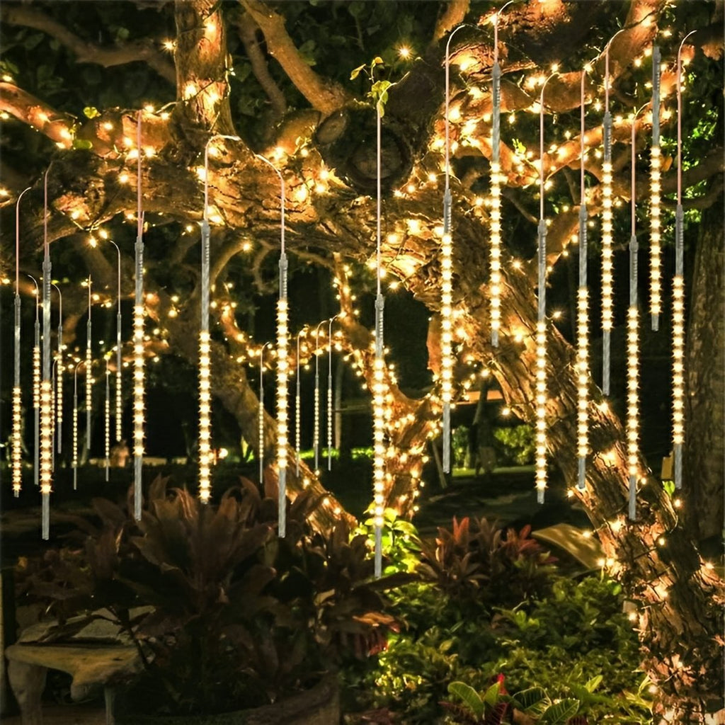 360° Solar-Powered Waterproof Meteor Shower LED Tree String Lights – Dynamic Outdoor Landscape Lighting for Garden, Yard & Patio
