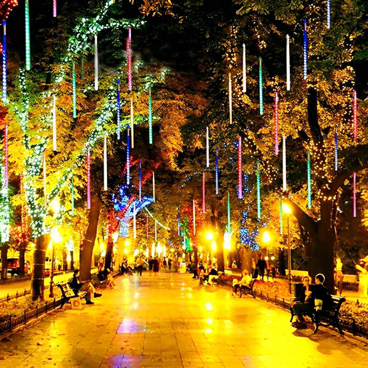 360° Solar-Powered Waterproof Meteor Shower LED Tree String Lights – Dynamic Outdoor Landscape Lighting for Garden, Yard & Patio