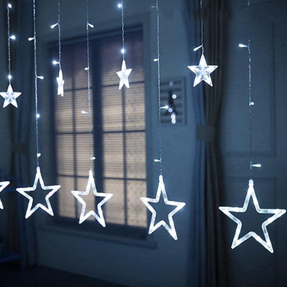 8.2 ft LED Curtain String Lights with Acrylic Star Design - 216 Bulbs for Christmas, Wedding, and Fairy Light Decor