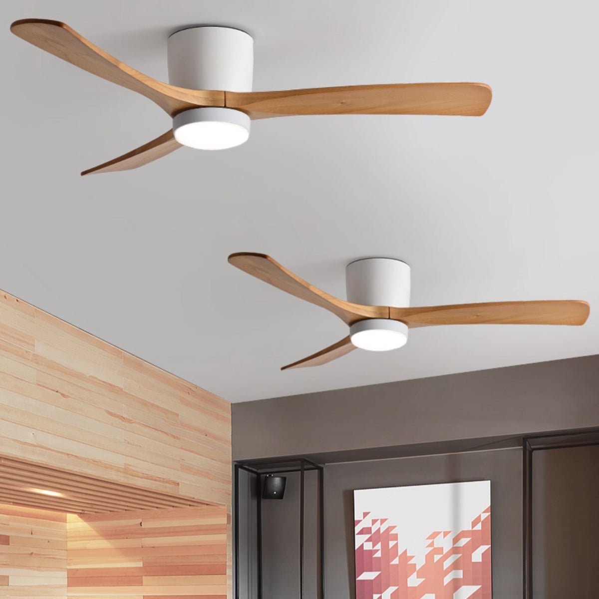 Nordic Wooden Ceiling Fan Light | LED, 6-Speed Control & Minimalist Design for Indoor Spaces (42"/48"/52")