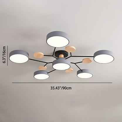 LED Semi-Flush Mount Ceiling Light - Scandinavian Round Molecule Branch Design for Living Room & Modern Spaces