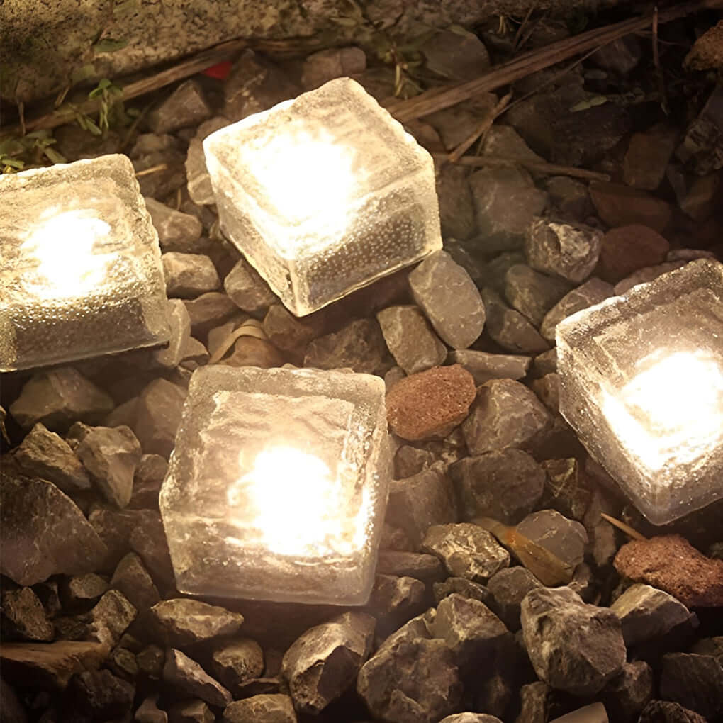 LED Solar Outdoor Step Lights - 2V Mount-Free Colorful Modern Ice Cube Design for Pathway & Garden Lighting