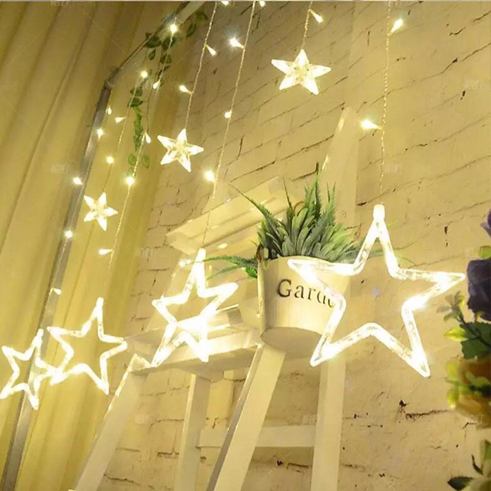 8.2 ft LED Curtain String Lights with Acrylic Star Design - 216 Bulbs for Christmas, Wedding, and Fairy Light Decor