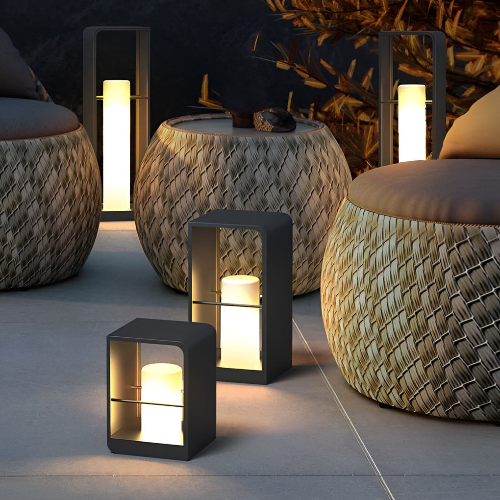 Waterproof Black Rectangular Solar Outdoor Lanterns for Modern Gardens & Patios