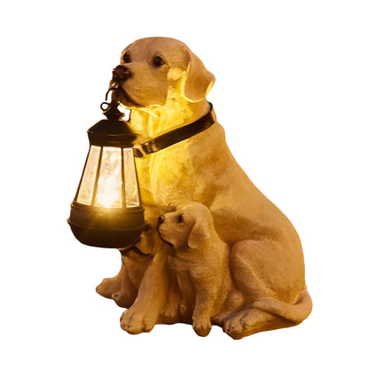 Resin Dog Statue with Solar Lantern - Outdoor Garden Decor Light, Perfect Rottweiler Gift Ideas Garden Statue Golden Retriever with Solar Lantern