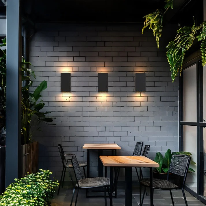 Modern Outdoor Wall Sconce - Up & Down LED Exterior Light for Garage & Front Door | Black Minimalist Waterproof Design