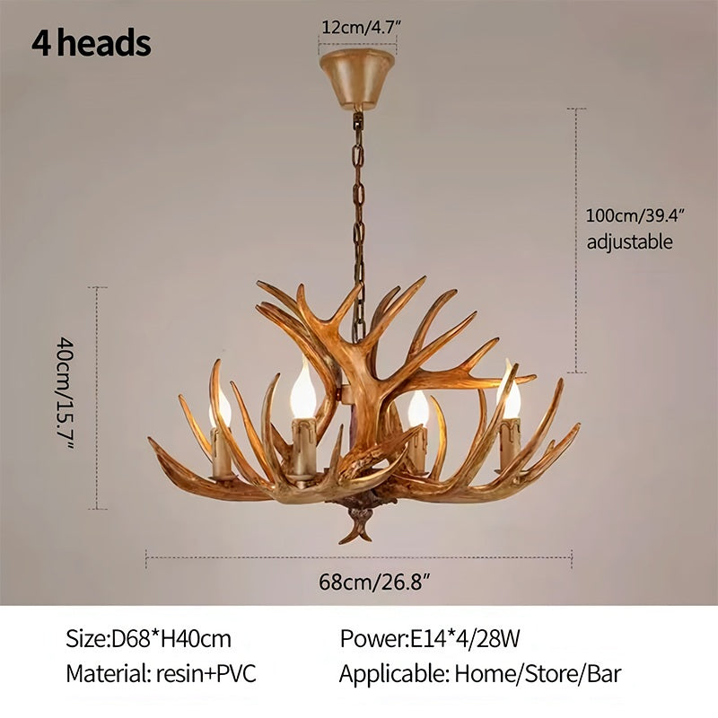 Antler Shape Resin Chandelier | Adjustable Height, Rustic Elegance & Ideal for Living Room, Dining Area, or Entryway