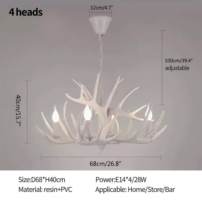 Antler Shape Resin Chandelier | Adjustable Height, Rustic Elegance & Ideal for Living Room, Dining Area, or Entryway