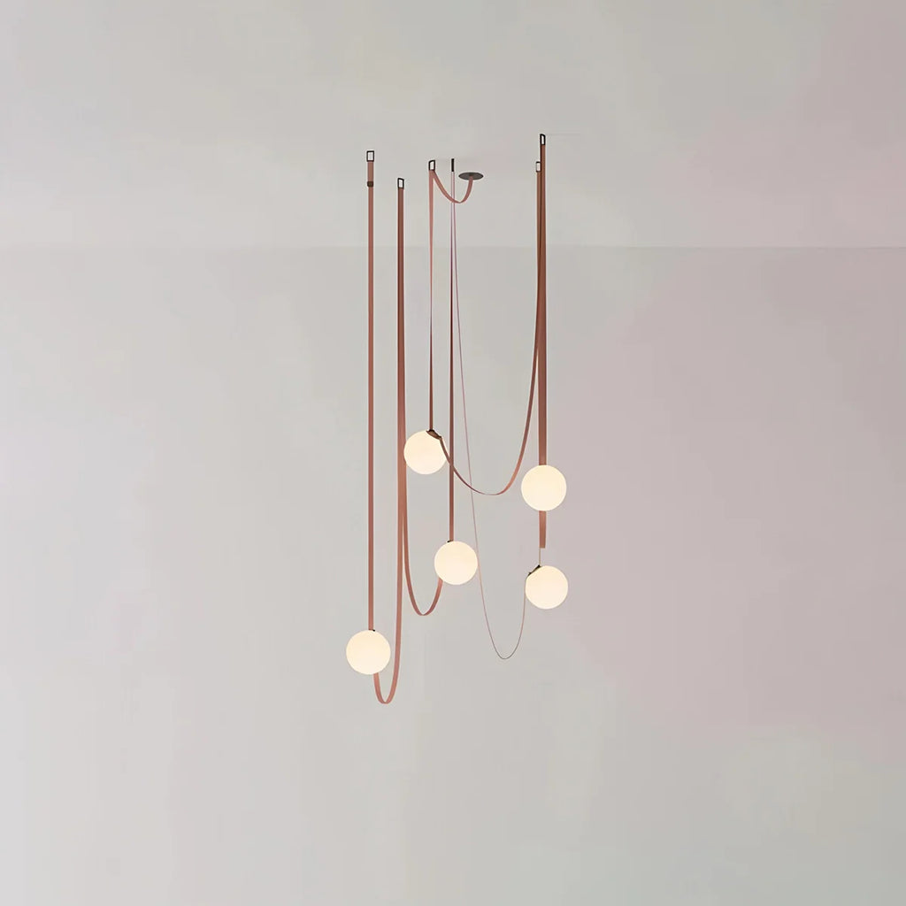 Modern Leather Strap Globe Pendant Light | Adjustable Frosted Glass Globes for High Ceilings & Statement Installations