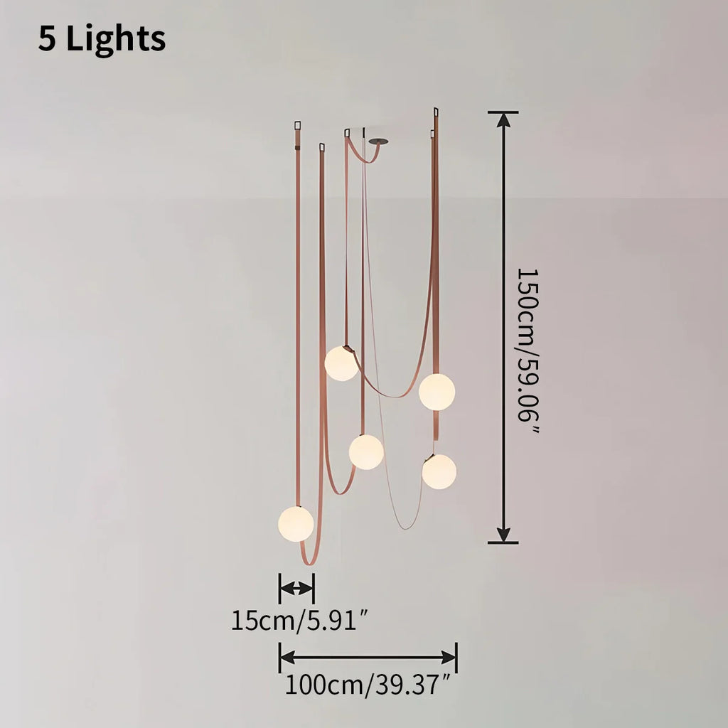 Modern Leather Strap Globe Pendant Light | Adjustable Frosted Glass Globes for High Ceilings & Statement Installations