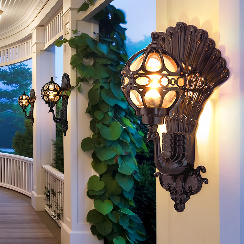 Waterproof Retro Peacock Outdoor Wall Light Fixture - Aluminum European Style for Garden & Patio Lighting