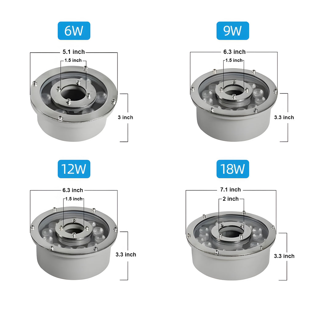 LED Color Changing Ring Lights for Outdoor Fountains - Underwater Fountain & Pool Light Combo Vibrant Color-Changing Underwater Lights