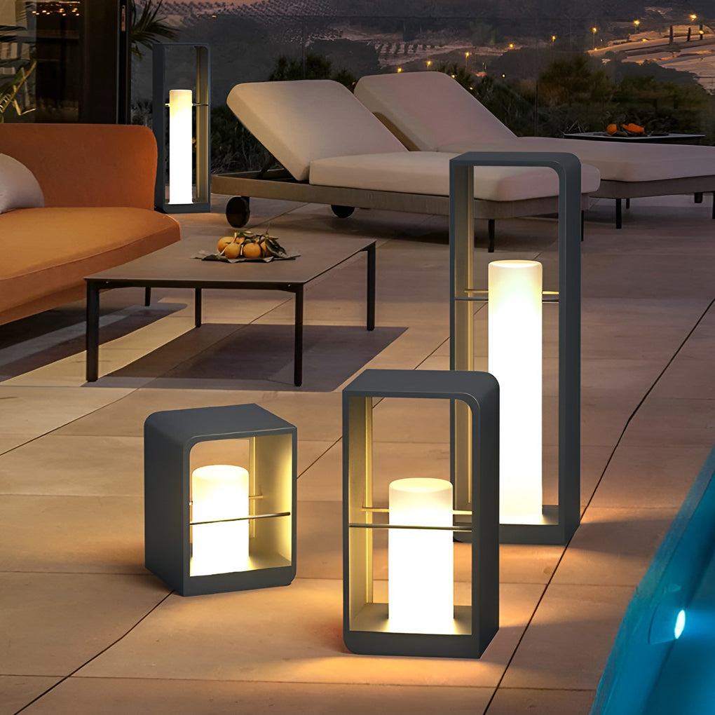 Waterproof Black Rectangular Solar Outdoor Lanterns for Modern Gardens & Patios